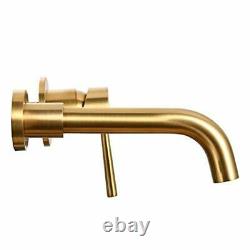 Modern Brushed Brass/Gold Wall Mounted Bathroom Basin Mixer Tap + Spout/Bathtub