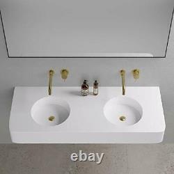 Modern Brushed Brass/Gold Wall Mounted Bathroom Basin Mixer Tap + Spout/Bathtub
