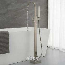 Modern Brushed Nickel Free Standing Floor Mount Bathtub Faucet Tub Filler Faucet