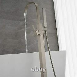 Modern Brushed Nickel Free Standing Floor Mount Bathtub Faucet Tub Filler Faucet