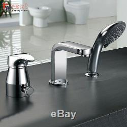 Modern Widespread Bathroom Bathtub Roman Tub Filler Faucet with Hand Shower Set