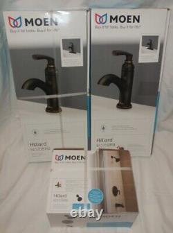 Moen Hilliard Sink Faucets (2) & Shower/Tub Faucet Set Mediterranean Bronze