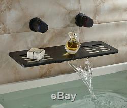 Multifunction Waterfall Spout Bathtub Faucet Wall Mount Dual Knobs Mixer Tap
