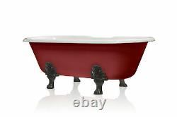 NEW Edwardian Color Block 72 Red Matte Black Double Cast Iron Clawfoot Bathtub