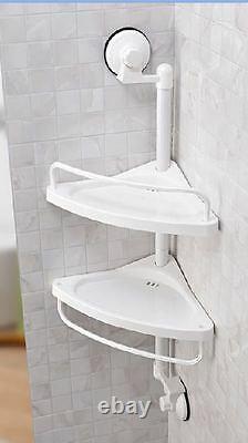 NEW White 2 Tier Corner Shelf Shower Caddy Bathroom Rack Organiser Suction Cups