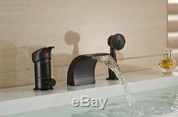 New 3pcs Oil Rubbed Bronze Deck Mounted Bath Tub Mixer Tap Faucet WithHand Shower