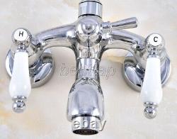 New Chrome Brass Clawfoot Bath Tub Faucet with Handshower Wall Mount stf842