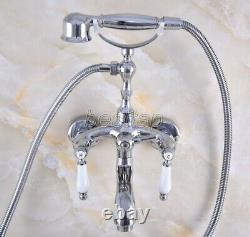 New Chrome Brass Clawfoot Bath Tub Faucet with Handshower Wall Mount stf842