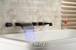 New LED Colors Oil Rubbed Bronze Waterfall Bath tub Faucet Wall Mount Mixer Tap