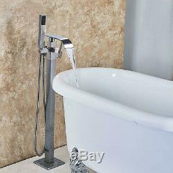Nickel Waterfall Free Standing Floor Mounted Bath Taps Hand Held Shower Bathtub