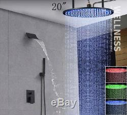 Oil Rubbed Bronze 20 LED Head Bath Shower Faucet Set Hand Spray Tub Spout Mixer