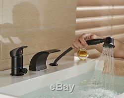 Oil Rubbed Bronze 3pcs Waterfall Bathtub Faucet Single Handle Tap WithHand Shower