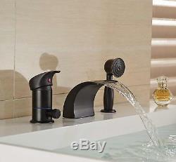 Oil Rubbed Bronze 3pcs Waterfall Bathtub Faucet Single Handle Tap WithHand Shower