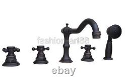 Oil Rubbed Bronze 5 Hole Bathroom Roman Tub Bath Faucet with Handshower ftf062