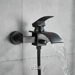 Oil Rubbed Bronze Bath Wall Mount Tub Faucet Waterfall Single Tap Hand Shower