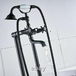 Oil Rubbed Bronze Bathtub Faucet Floor Mounted Free Standing Tub Filler WithSpray