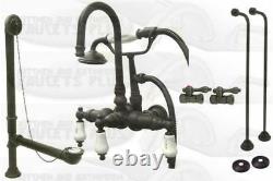 Oil Rubbed Bronze Clawfoot Tub Faucet Kit With Drain, Supplies & Floor Stops