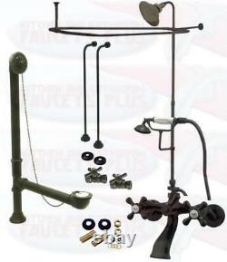 Oil Rubbed Bronze Clawfoot Tub Kit WithShower Riser, Enclosure, & Drain