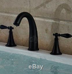 Oil Rubbed Bronze Double Handle Widespread Roman Bathroom Bath Tub Faucet Knf011