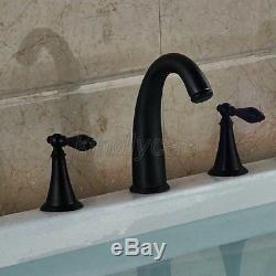 Oil Rubbed Bronze Double Handle Widespread Roman Bathroom Bath Tub Faucet Knf011