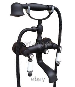 Oil Rubbed Bronze Wall Mount Clawfoot Bath Tub Faucet with Hand Shower Mixer Tap