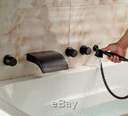 Oil Rubbed Bronze Waterfall Bathtub Faucet Wall Mount Mixer Tap With Hand Shower