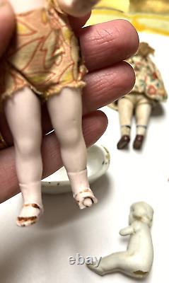 Old Vintage German Bisque Dollhouse Dolls Flapper Frozen Charlotte Bath Tub Lot