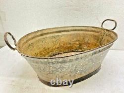 Old Vintage Rare Handmade Oval Shape Iron Baby Bath Tub For Multipurpose Use
