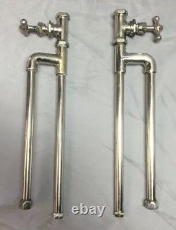 Pair Antique Standard Nickel Brass Sink Tub Water Shut off Valve Vtg 59-18J