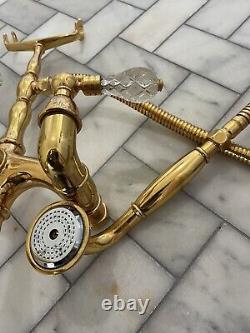 Phylrich REGENT Crystal Gold Bath Tub Filler Faucet Hand Shower. Used Beautiful