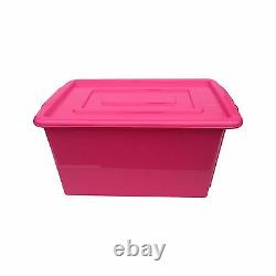 Pink Plastic Large 52l Litre Storage Box Tub Container With Clear LID Toy/kids