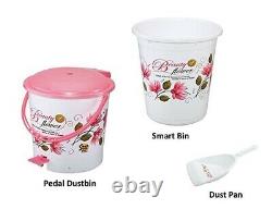 Plastic Jumbo Bucket & Tub Set for Bathroom 11 Pcs, White & Pink free shipping