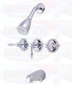 Polished Chrome 3 Handle Combination Bathroom Tub & Shower Diverter Faucet