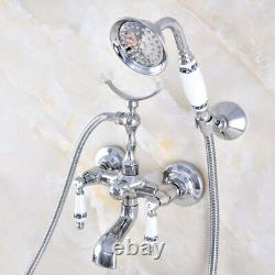 Polished Chrome Brass Clawfoot Bath Tub Faucet Hand Shower Mixer Tap Wall Mount