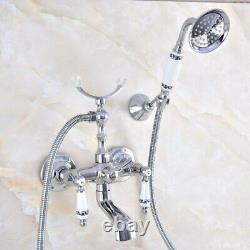 Polished Chrome Brass Clawfoot Bath Tub Faucet Hand Shower Mixer Tap Wall Mount