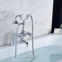 Polished Chrome Brass Deck Mount Clawfoot Bath Tub Faucet Handheld Shower Ptf007