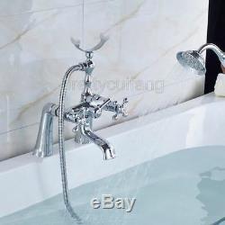 Polished Chrome Brass Deck Mount Clawfoot Bath Tub Faucet Handheld Shower Ptf007