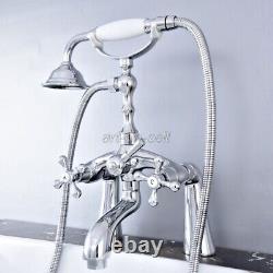Polished Chrome Brass Deck Mount Clawfoot Bath Tub Faucet Set Handheld Shower