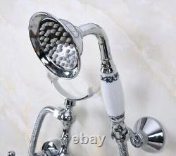 Polished Chrome Clawfoot Bath Tub Faucet Telephone Design Handheld Shower Set