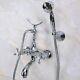 Polished Chrome Clawfoot Bath Tub Faucet With Hand Shower Mixer Tap Wall Mount