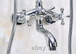 Polished Chrome Clawfoot Bath Tub Faucet with Hand Shower Mixer Tap Wall Mount