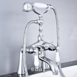 Polished Chrome Clawfoot Bath Tub Faucet with Handshower Deck Mounted ftf758