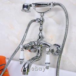 Polished Chrome Clawfoot Bath Tub Faucet with Handshower Wall Mount ena217