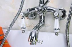 Polished Chrome Clawfoot Bath Tub Faucet with Handshower Wall Mount ena217