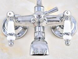 Polished Chrome Clawfoot Bath Tub Faucet with Handshower Wall Mount fna708