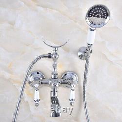 Polished Chrome Clawfoot Bath Tub Faucet with Handshower Wall Mount fna709