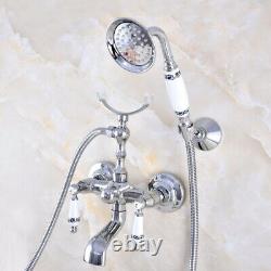 Polished Chrome Clawfoot Bath Tub Faucet with Handshower Wall Mount fna709