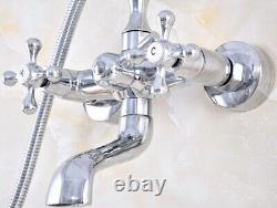Polished Chrome Clawfoot Bath Tub Faucet with Handshower Wall Mount fna715