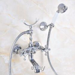 Polished Chrome Clawfoot Bath Tub Faucet with Handshower Wall Mount fna715