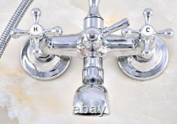 Polished Chrome Clawfoot Bath Tub Faucet with Handshower Wall Mount fna720